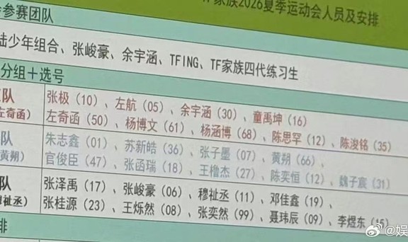 TF家族夏日运动会分组阵容曝光|TF家族练习生|TF家族四代|张峻豪|余宇涵|童禹坤_新浪体育_新浪新闻
